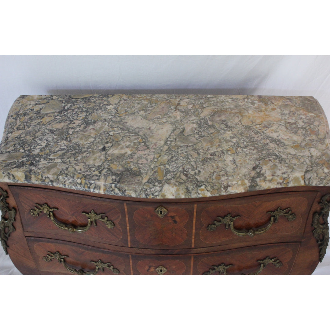 AF4-366: Antique Early 19th C French Louis XV Style Bombe Chest w/ Marble Top & Desk Compartments