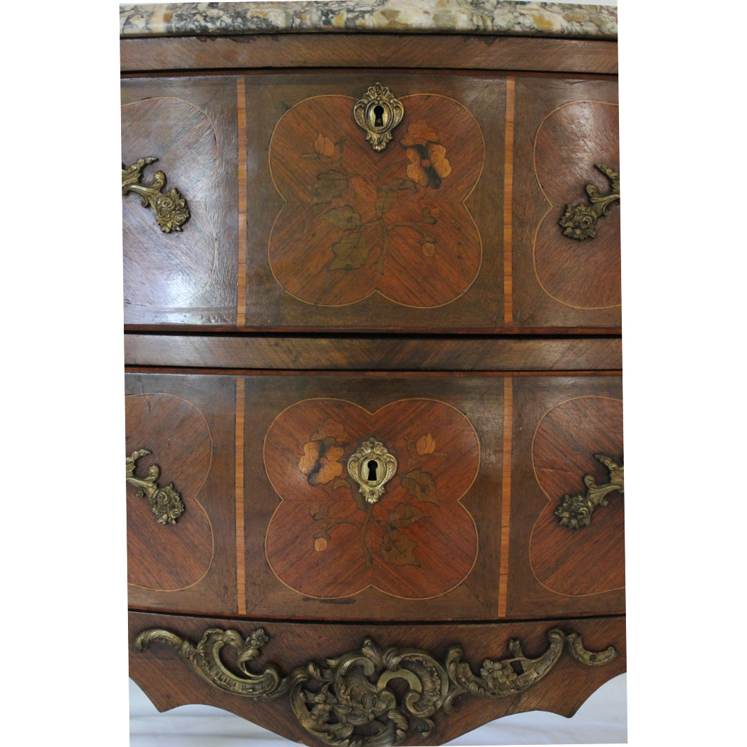 AF4-366: Antique Early 19th C French Louis XV Style Bombe Chest w/ Marble Top & Desk Compartments