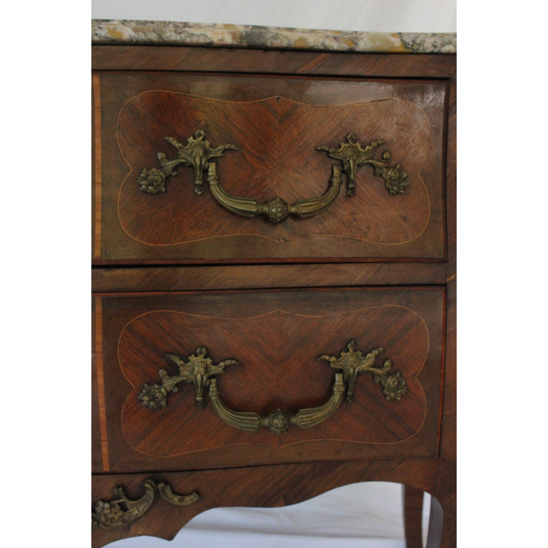 AF4-366: Antique Early 19th C French Louis XV Style Bombe Chest w/ Marble Top & Desk Compartments