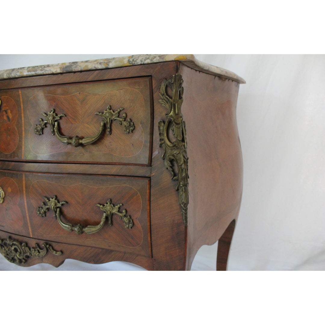 AF4-366: Antique Early 19th C French Louis XV Style Bombe Chest w/ Marble Top & Desk Compartments