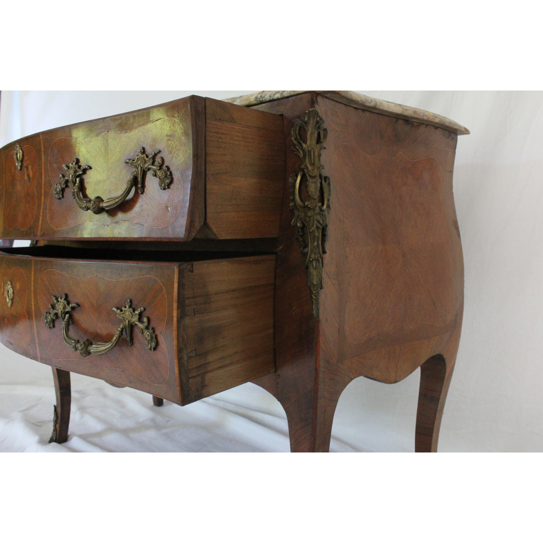 AF4-366: Antique Early 19th C French Louis XV Style Bombe Chest w/ Marble Top & Desk Compartments