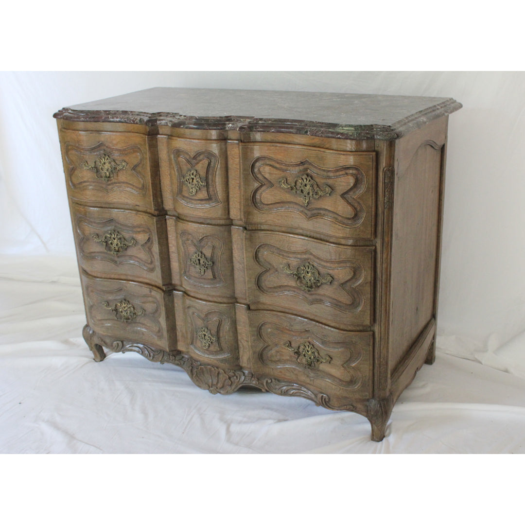 AF4-368: Antique Very Fine Late 18th Century Louis XIV Highly Carved Chest of Drawers with a Marble Top