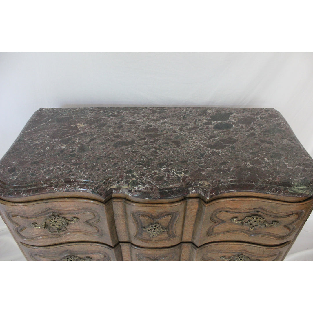 AF4-368: Antique Very Fine Late 18th Century Louis XIV Highly Carved Chest of Drawers with a Marble Top