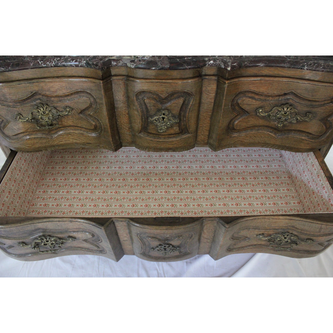 AF4-368: Antique Very Fine Late 18th Century Louis XIV Highly Carved Chest of Drawers with a Marble Top