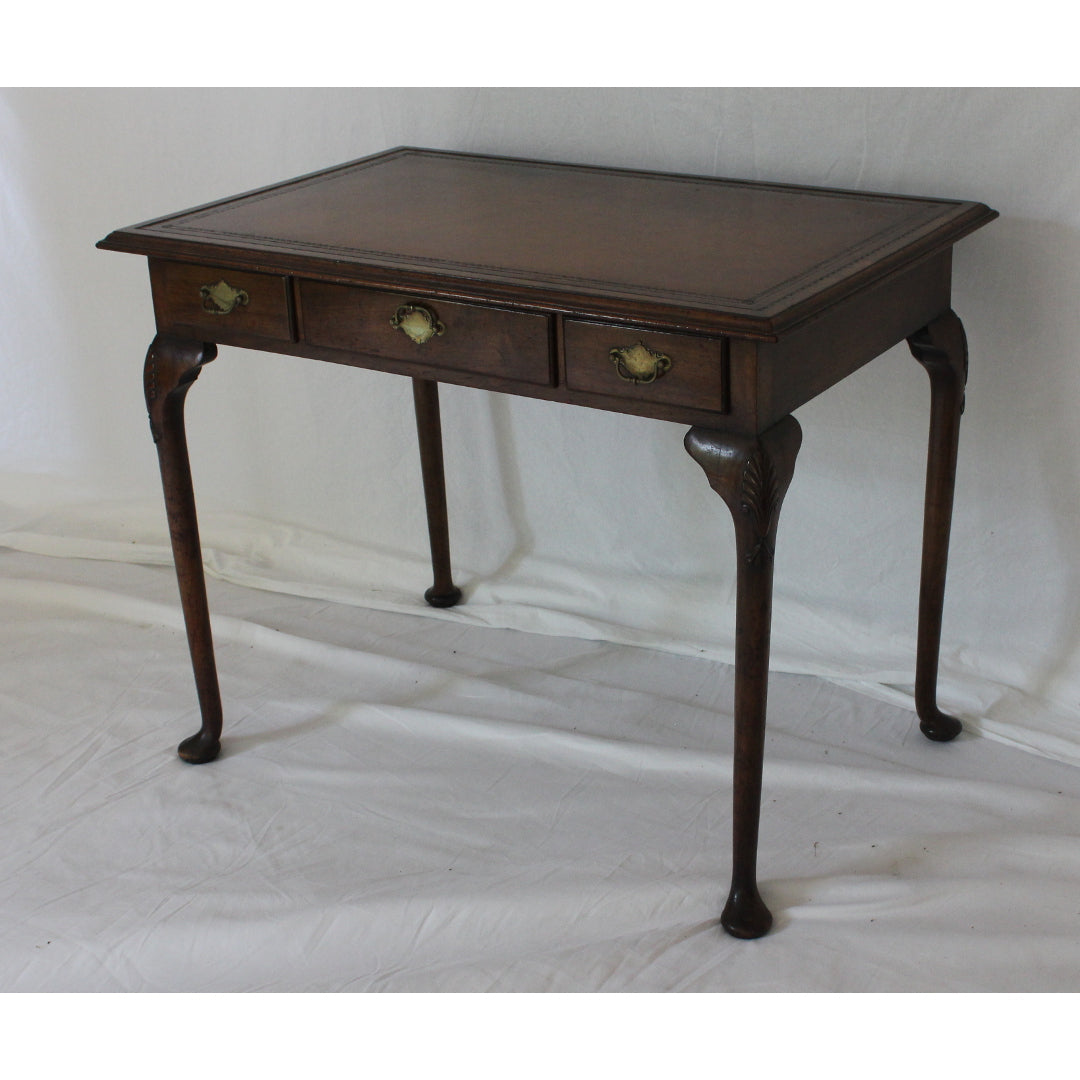 AF1-370 - Antique Late 19th C English Georgian Style Mahogany Leather Top Side Table w/ 3 Drawers