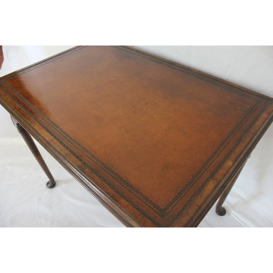 AF1-370 - Antique Late 19th C English Georgian Style Mahogany Leather Top Side Table w/ 3 Drawers