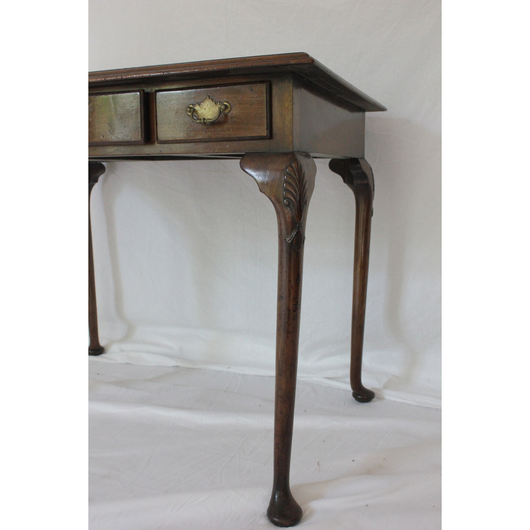 AF1-370 - Antique Late 19th C English Georgian Style Mahogany Leather Top Side Table w/ 3 Drawers