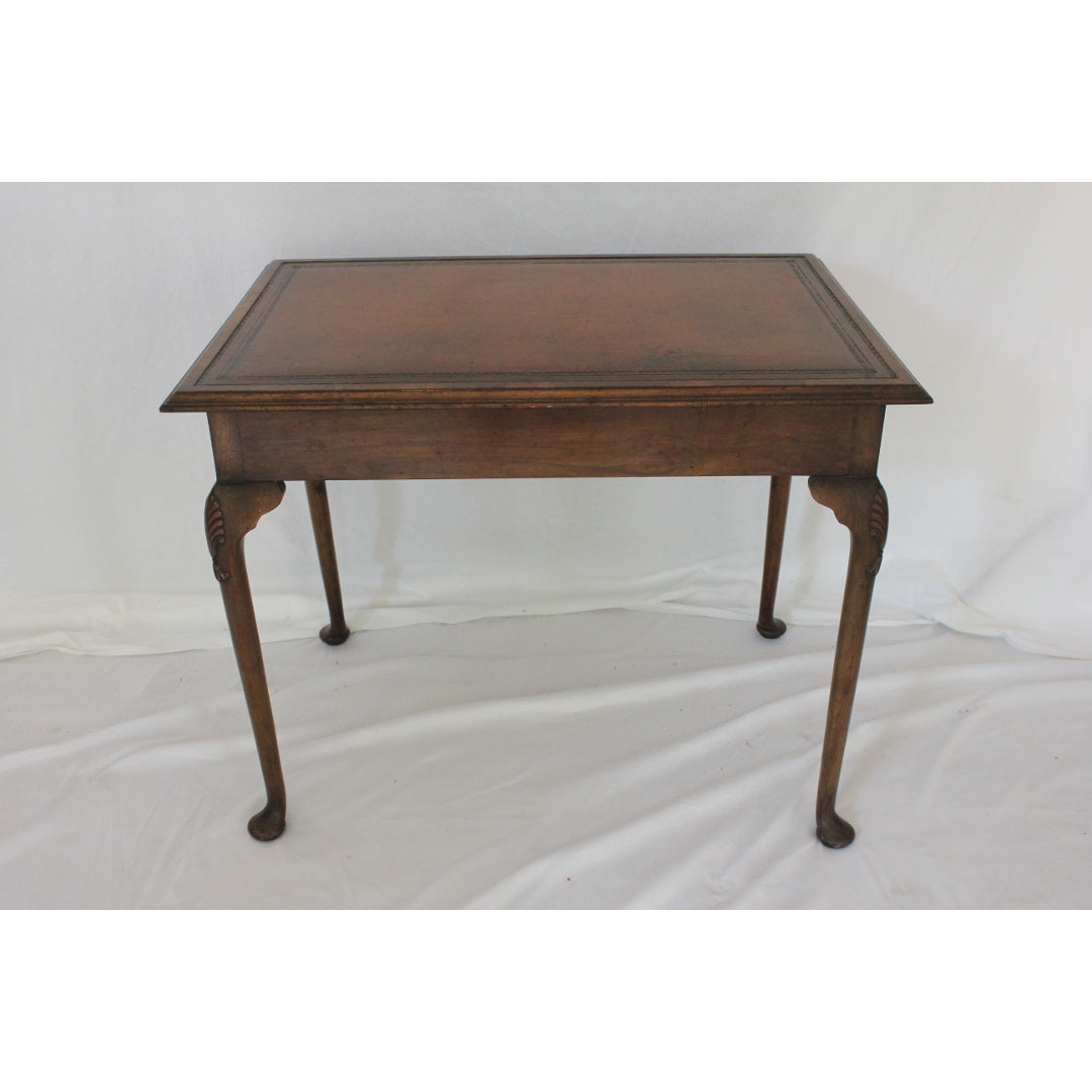 AF1-370 - Antique Late 19th C English Georgian Style Mahogany Leather Top Side Table w/ 3 Drawers