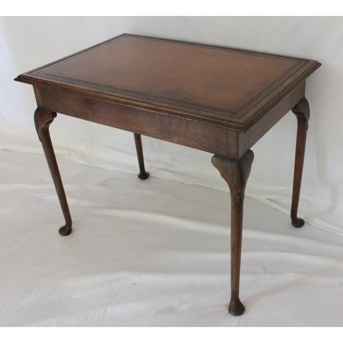 AF1-370 - Antique Late 19th C English Georgian Style Mahogany Leather Top Side Table w/ 3 Drawers