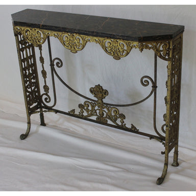 Antique Oscar Bach Marble Top Iron & Brass Console Table | Work of Man