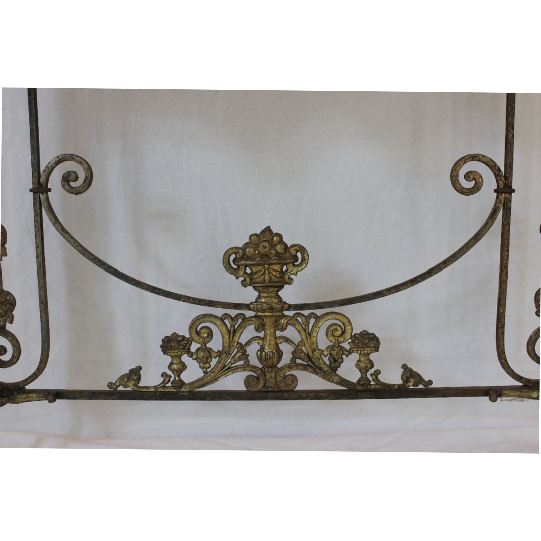 AF1-372: Antique C 1920's Oscar Bach Marble Top Iron & Brass Console Table