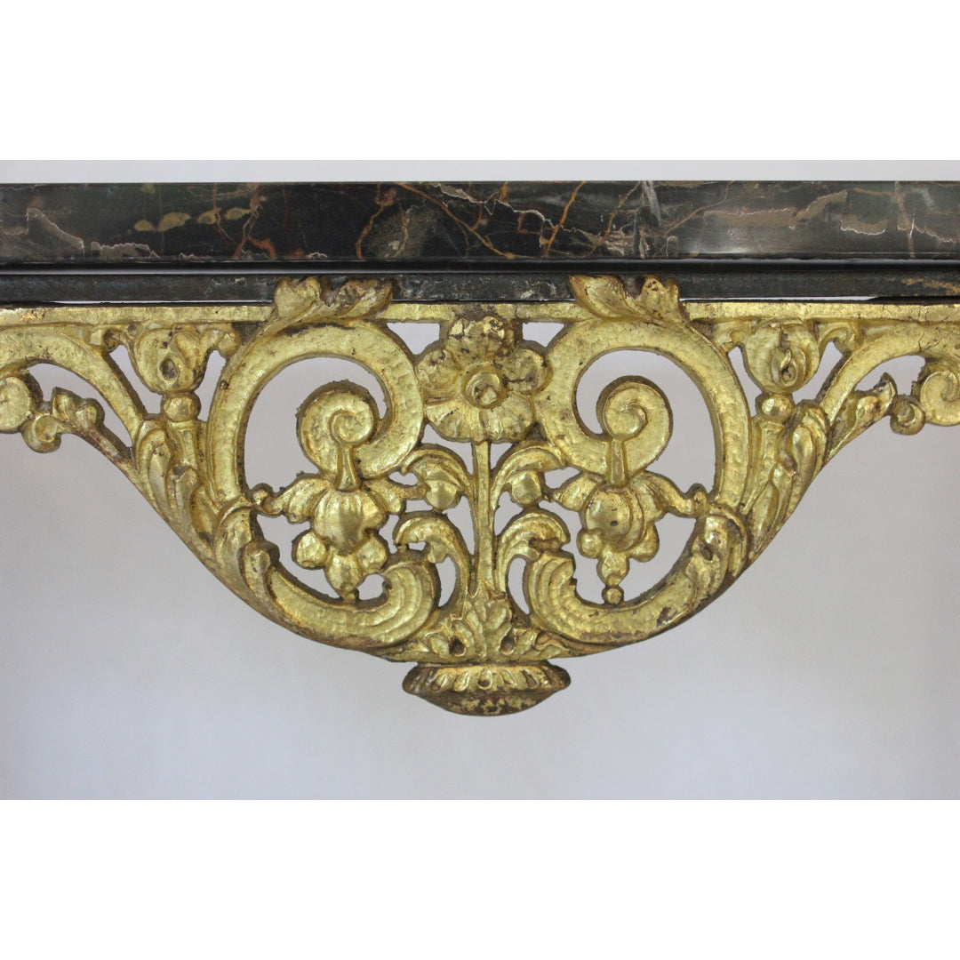 AF1-372: Antique C 1920's Oscar Bach Marble Top Iron & Brass Console Table