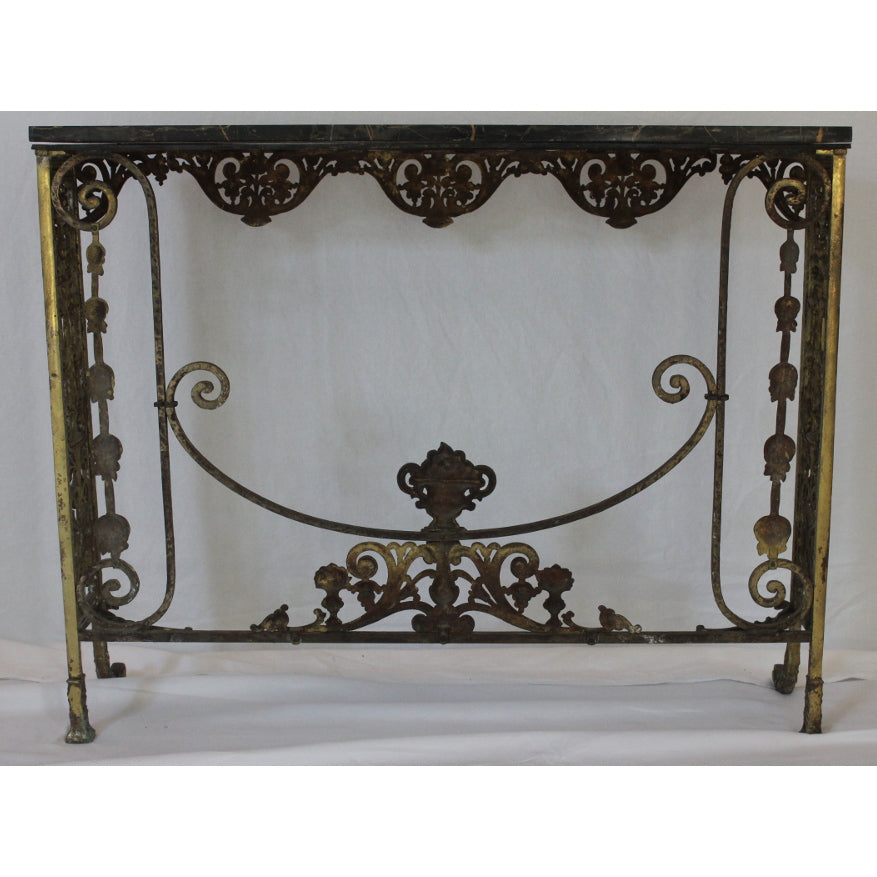 AF1-372: Antique C 1920's Oscar Bach Marble Top Iron & Brass Console Table