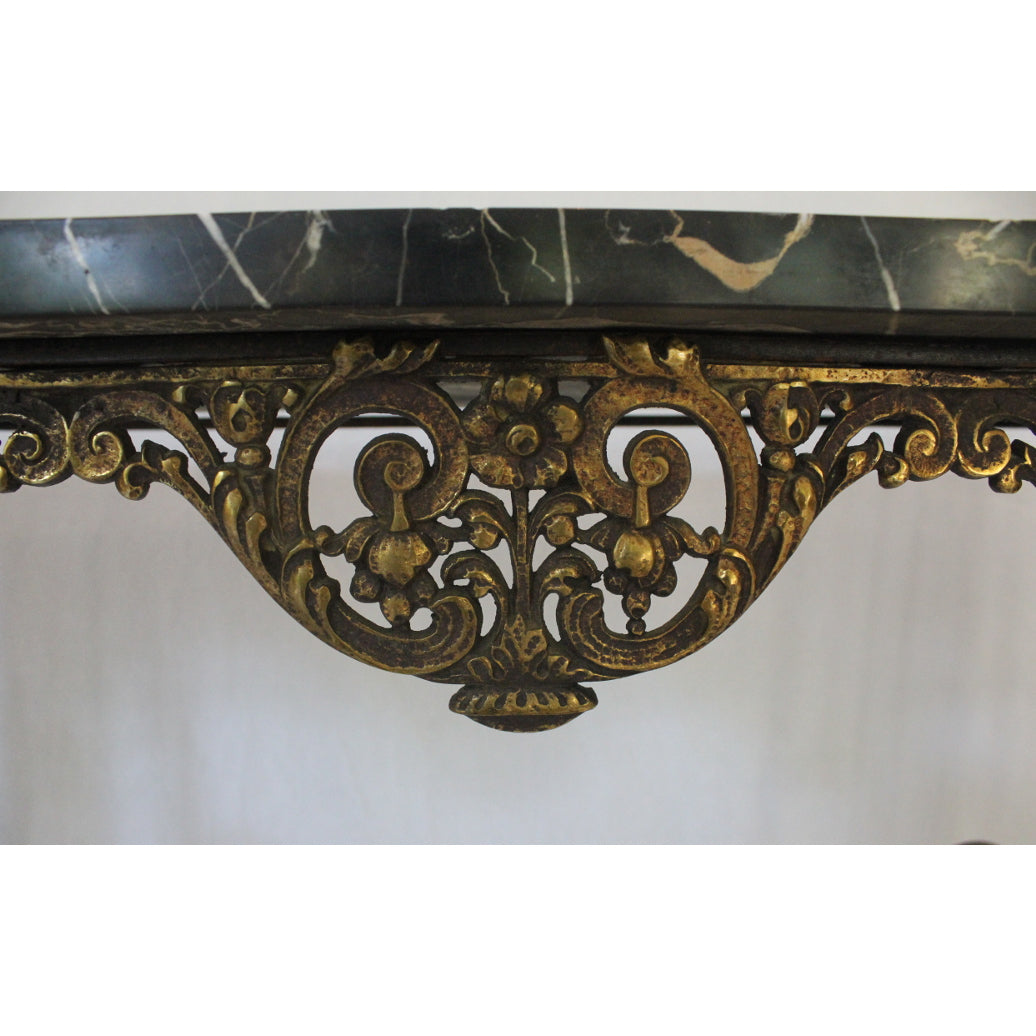 AF1-372: Antique C 1920's Oscar Bach Marble Top Iron & Brass Console Table