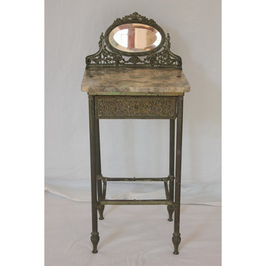 Antique French Art Nouveau Iron, Brass & Marble Side Table | Work of Man