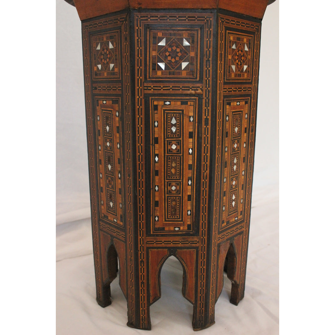 AF1-385: Antique C 1920's Moroccan Inlaid Mirrored Top Side Table