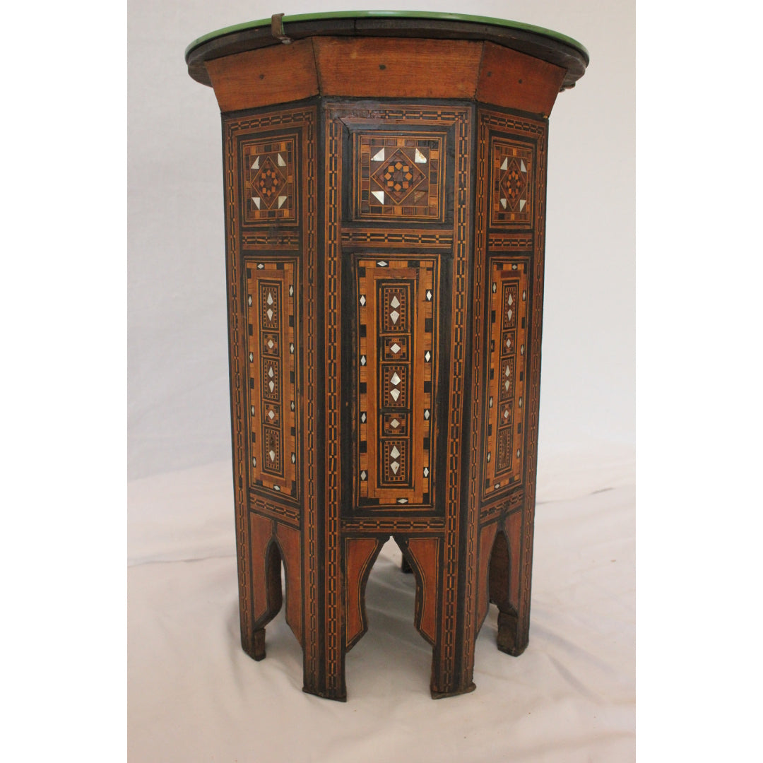 AF1-385: Antique C 1920's Moroccan Inlaid Mirrored Top Side Table