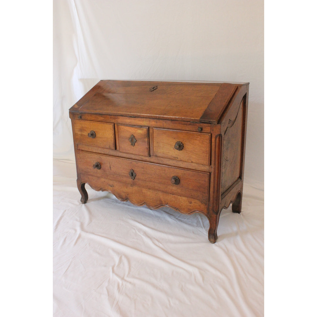 AF5-388: Antique Late 18th Century French Provincial Fruitwood Slant Front Desk with Interior Compartments