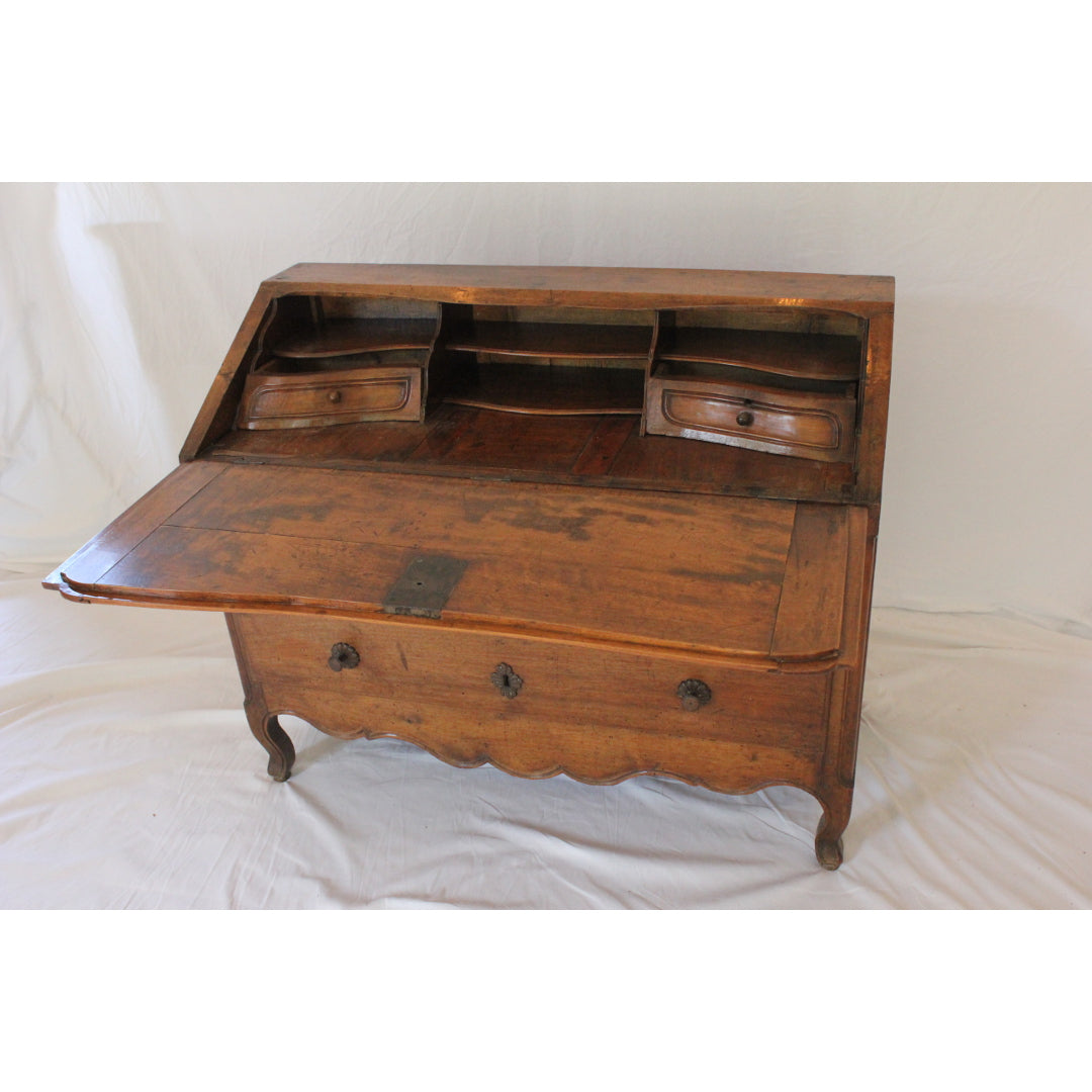 AF5-388: Antique Late 18th Century French Provincial Fruitwood Slant Front Desk with Interior Compartments