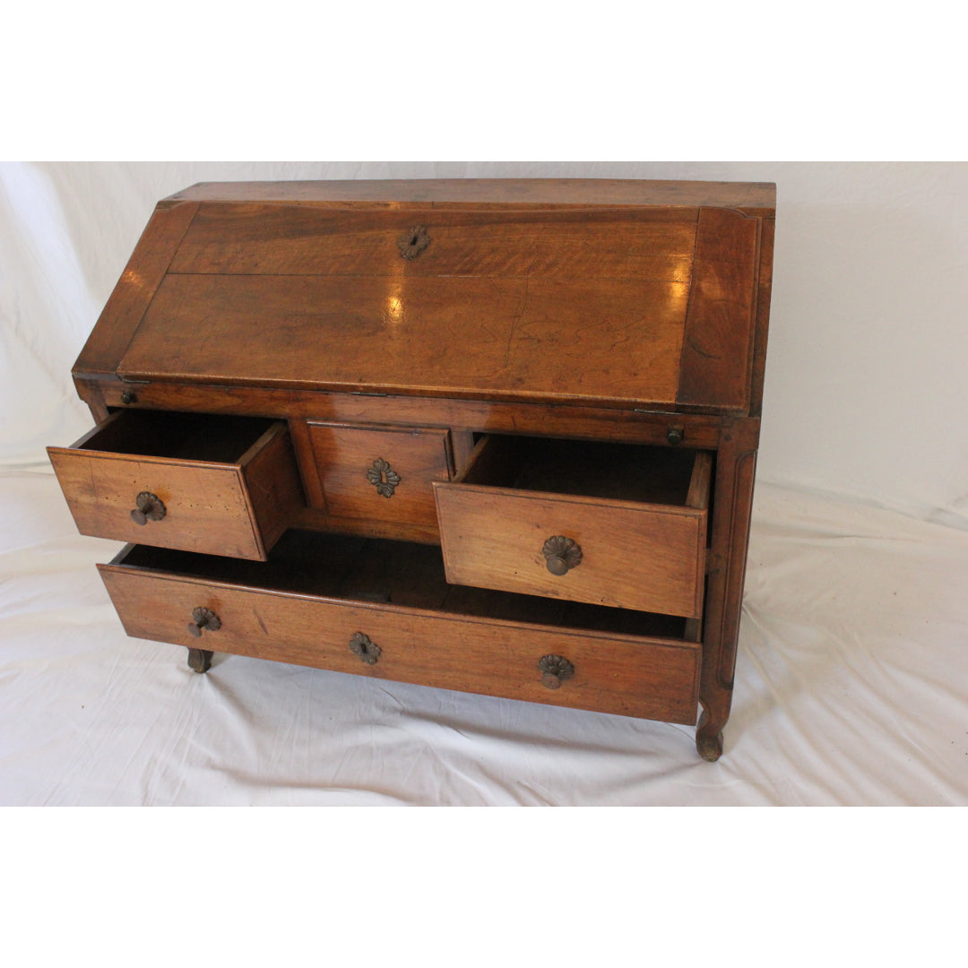 AF5-388: Antique Late 18th Century French Provincial Fruitwood Slant Front Desk with Interior Compartments