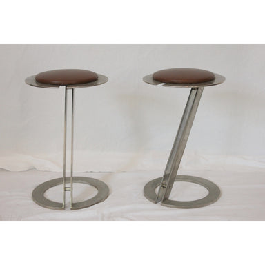 Vintage Pair Stainless Steel & Leather Stools | Work of Man