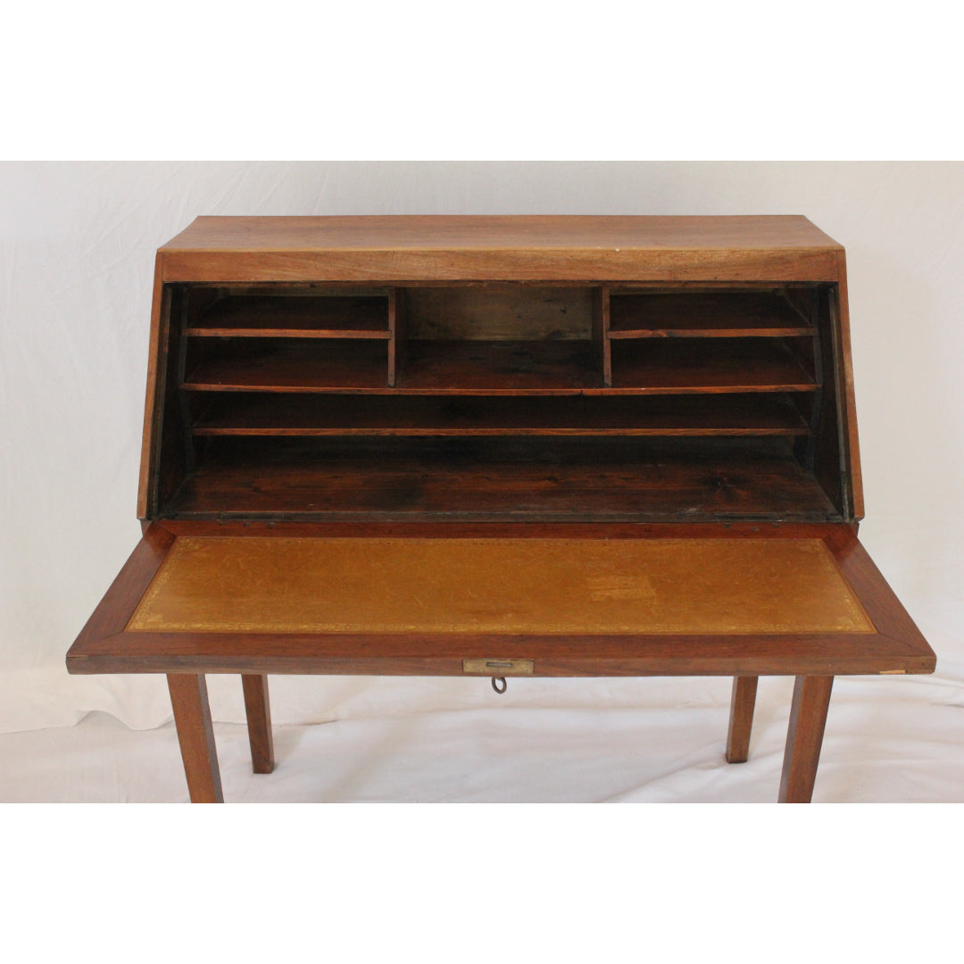 AF5-391: Antique Early 19th Century American Slant Front Desk with a Tooled Leather Writing Surface