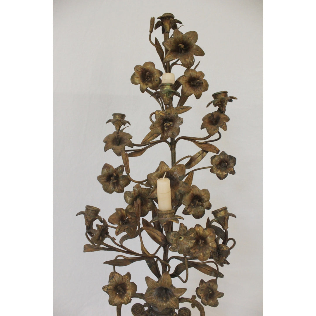 DA2-165: Late 19th Century French Gilt Bronze Candleabra w/ Urn & Flowers