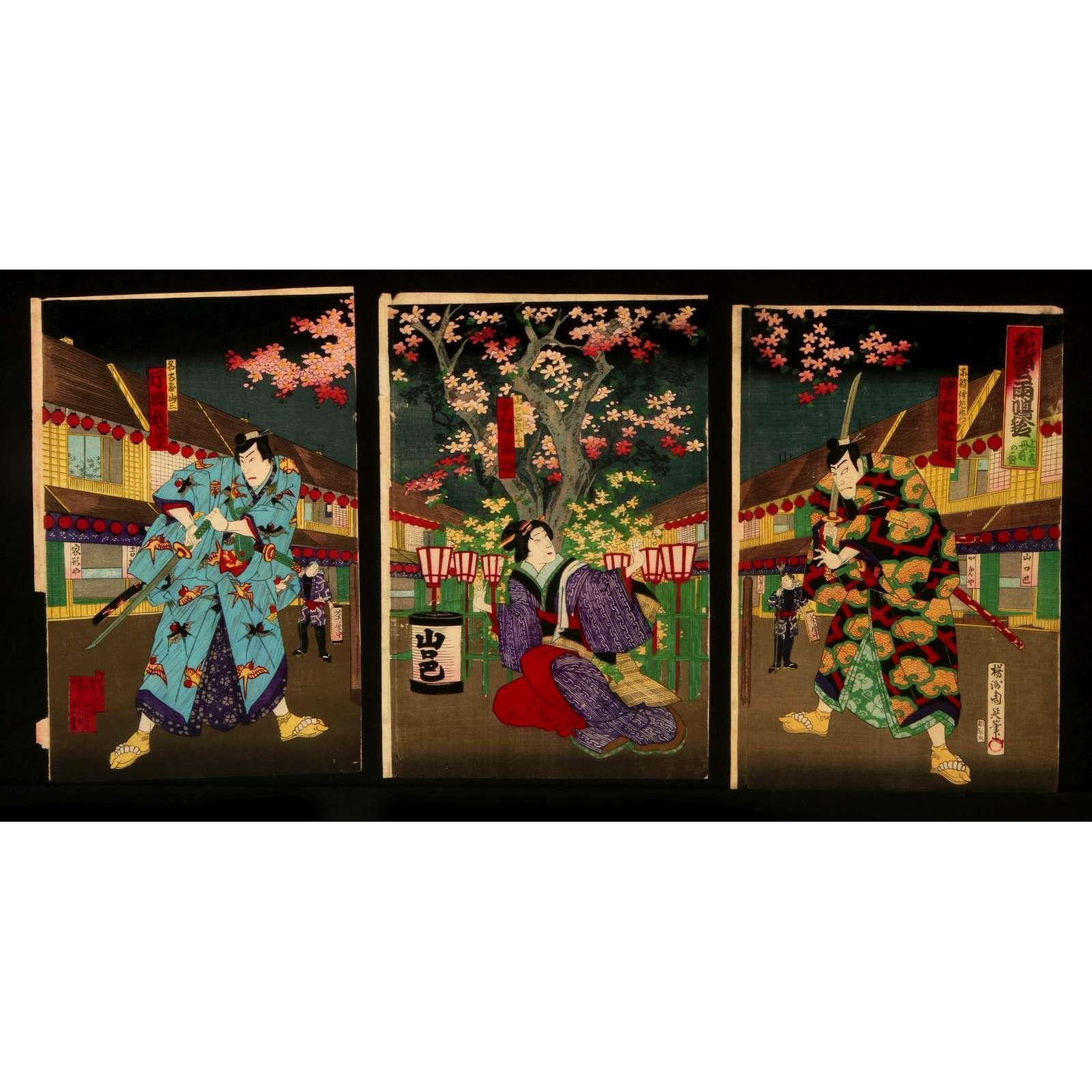 AW10-004: 19TH CENTURY JAPANESE WOODBLOCK TRIPTYCH PRINT