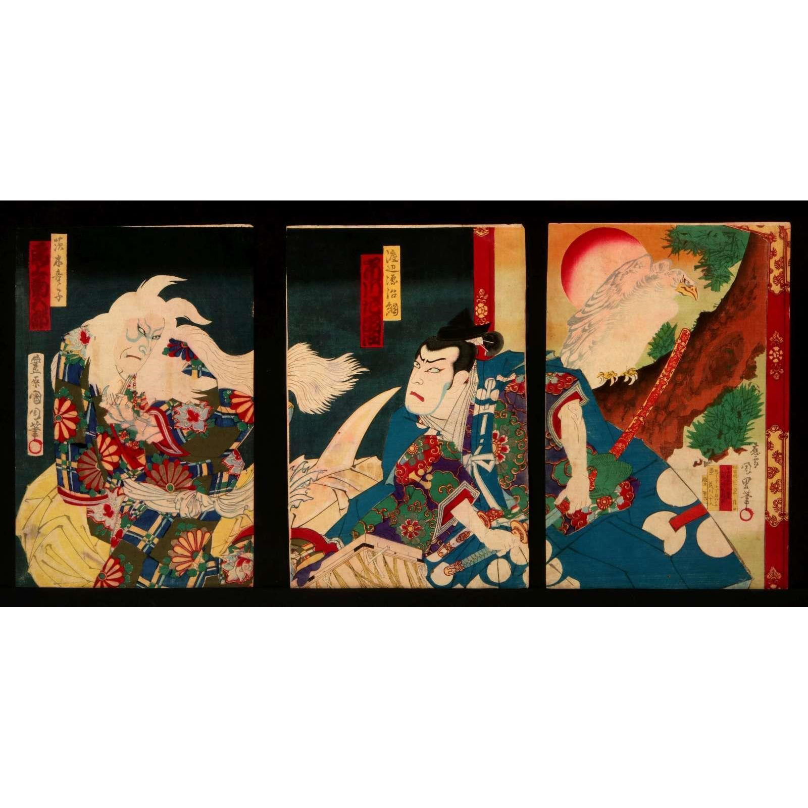 AW10-005: 19TH CENTURY JAPANESE TRIPTYCH WOODBLOCK PRINT