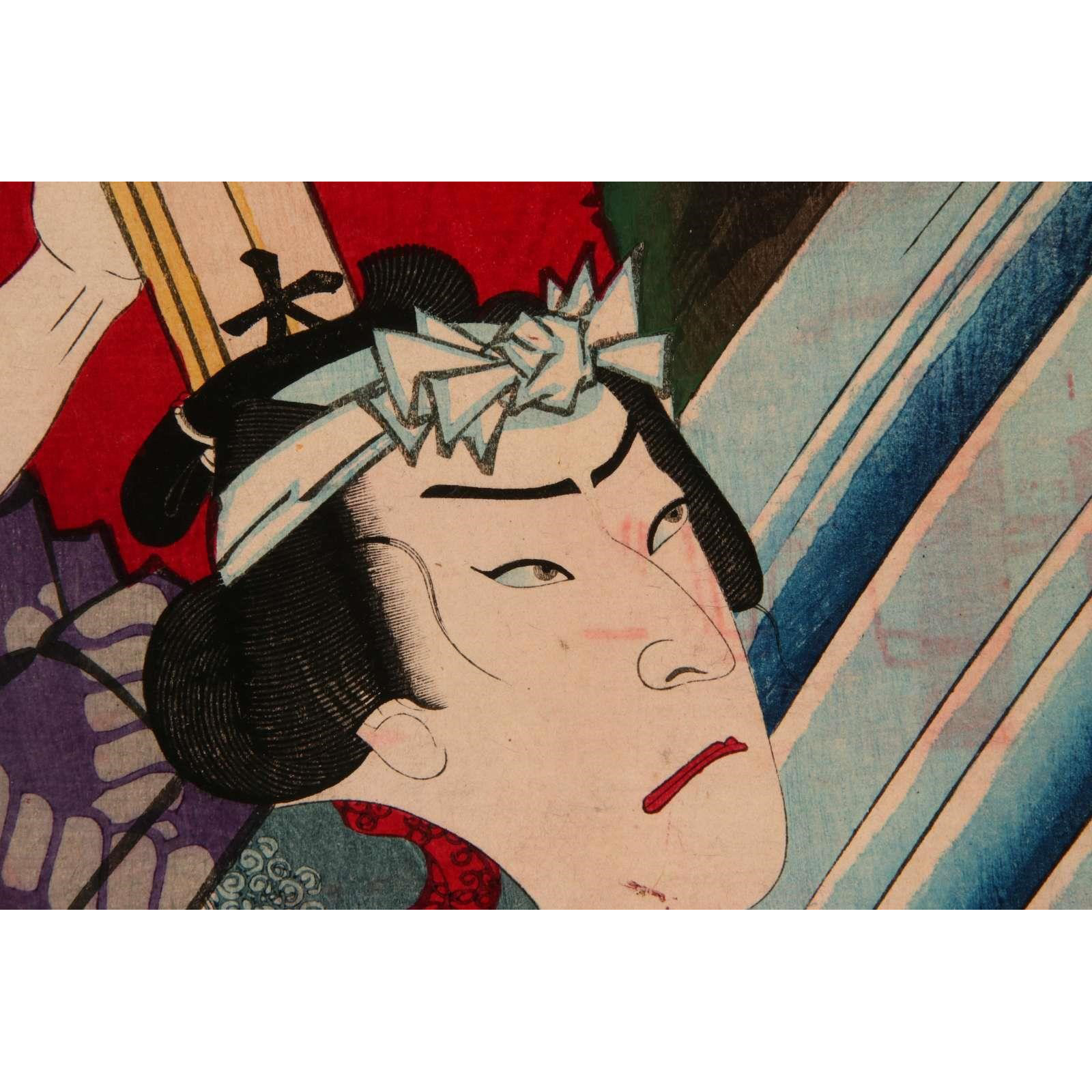 AW10-002: Toyohara Kunichika WOODBLOCK, "THREE ACTORS" TRIPTYCH