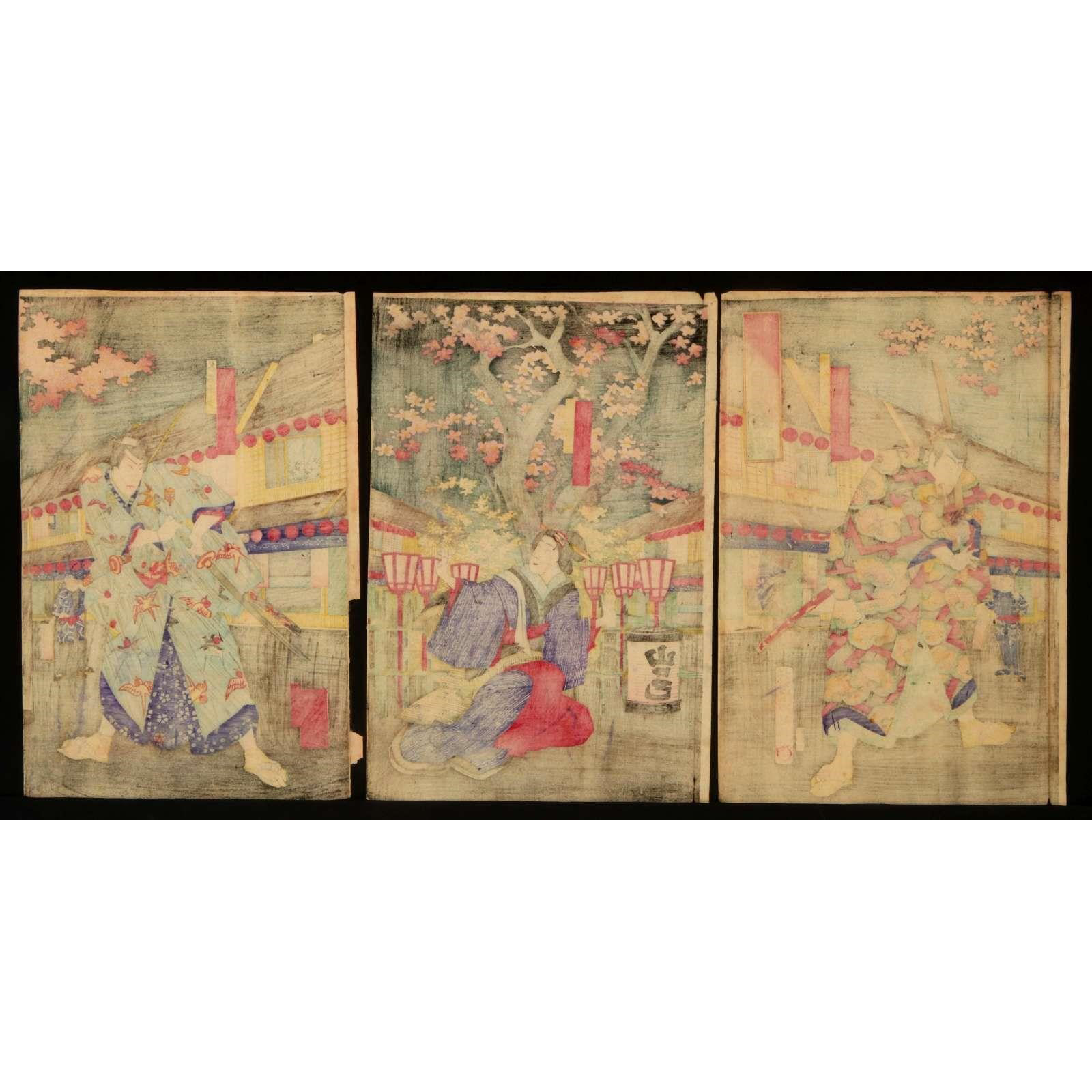 AW10-004: 19TH CENTURY JAPANESE WOODBLOCK TRIPTYCH PRINT