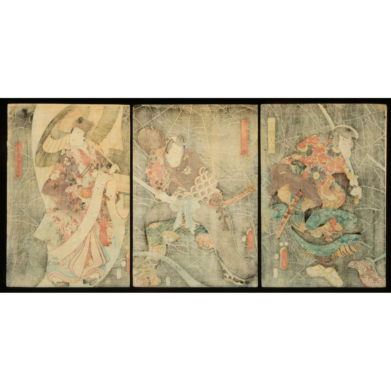 AW10-001: KUNISADA UTAGAWA WOODBLOCK 'ACTORS' TRIPTYCH