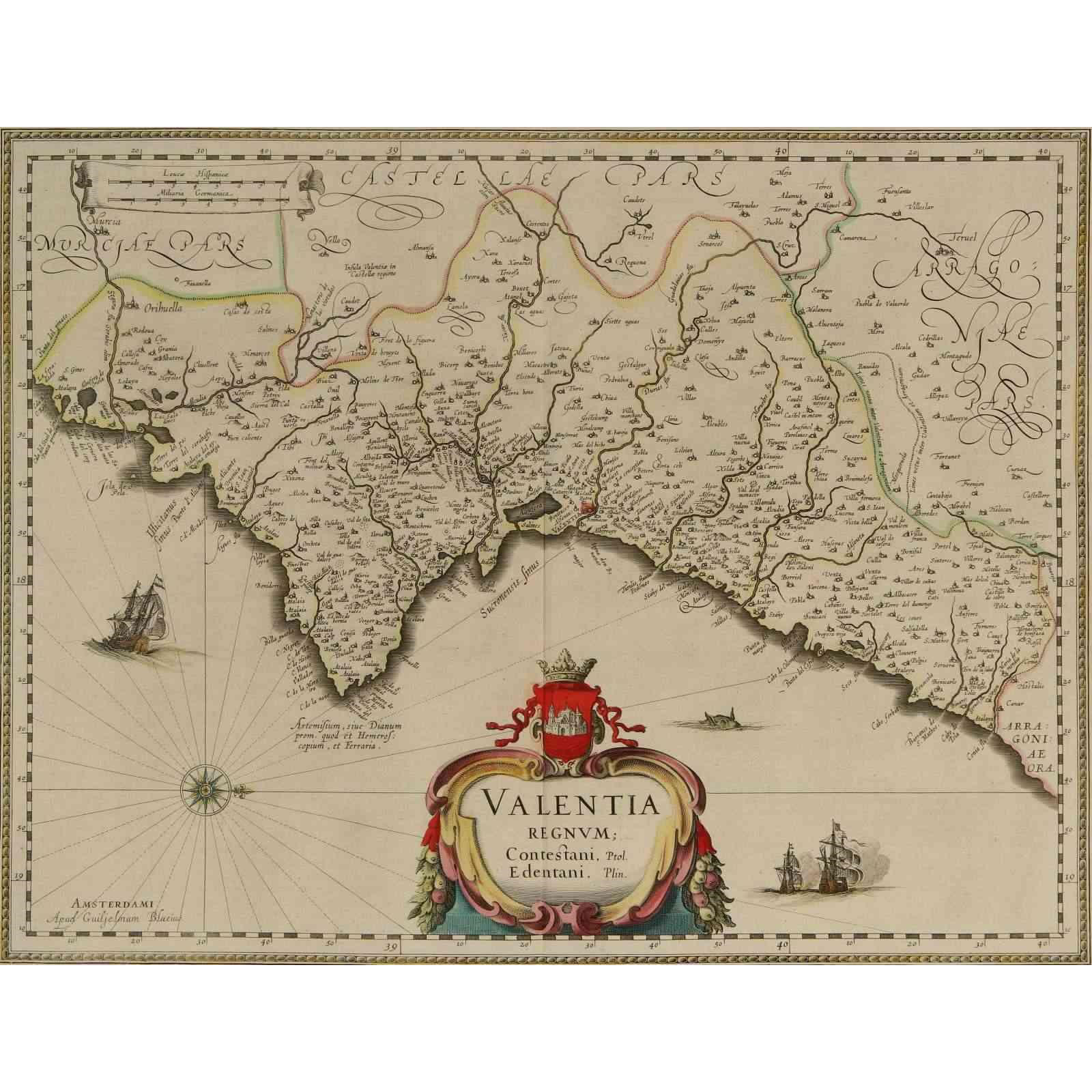 AW7-023: Willem Bleau - Circa 1680 Map of Valencia - Engraving