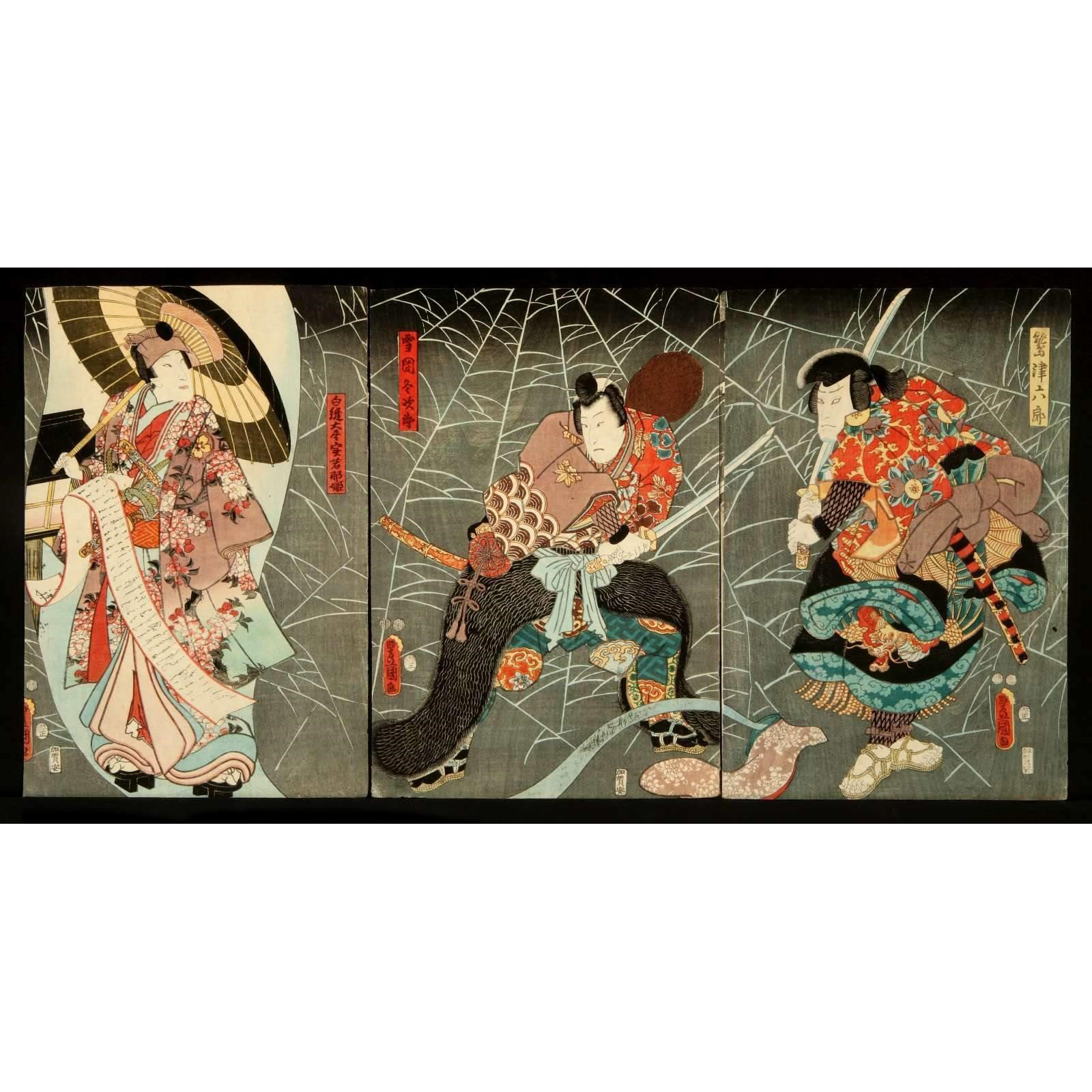 KUNISADA UTAGAWA WOODBLOCK 'ACTORS' TRIPTYCH Painting | Work of Man