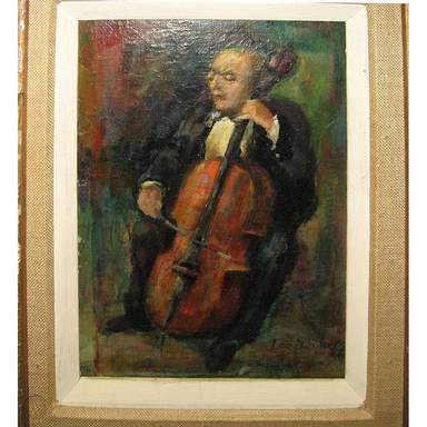 Lou Bankoff - Man Playing Cello - Oil on Board Painting | Work of Man